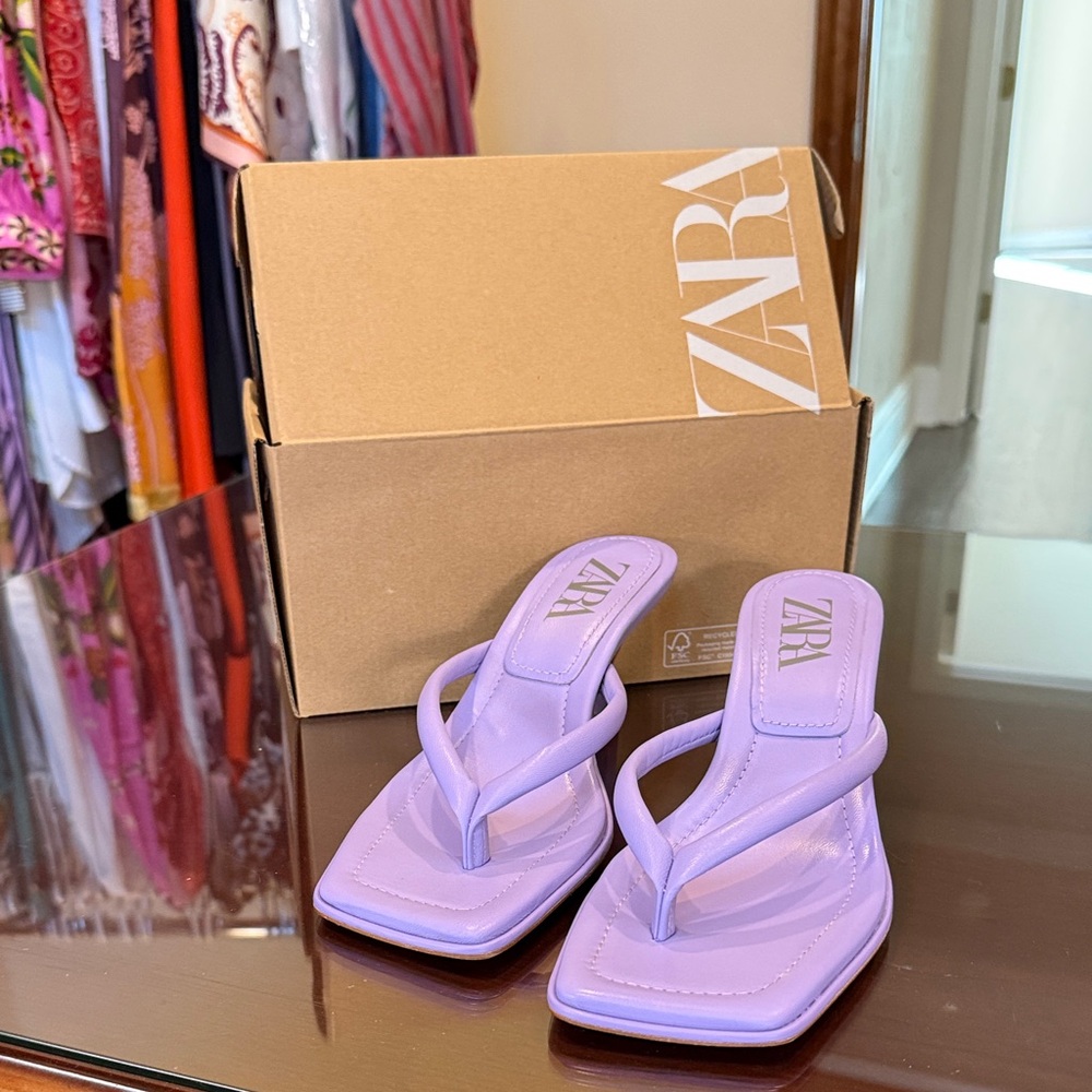 ZARA Lilac Square-Toe Thong Heels - Women